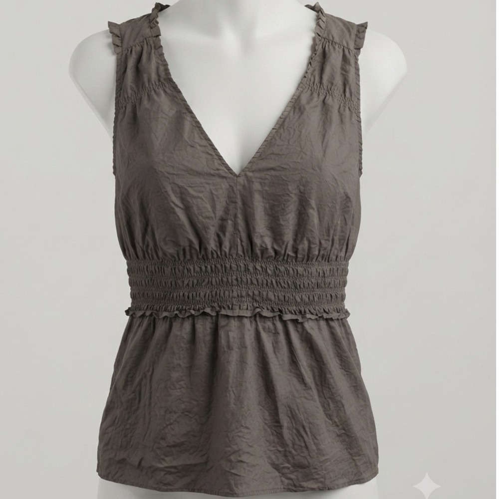 Banana Republic Y2K Babydoll Womens 100% Silk Smocked Waist Ruffle Tank Top M